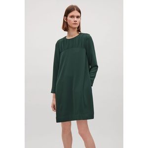 COS Forest Green Long Sleeve Cocoon Smocked Dress